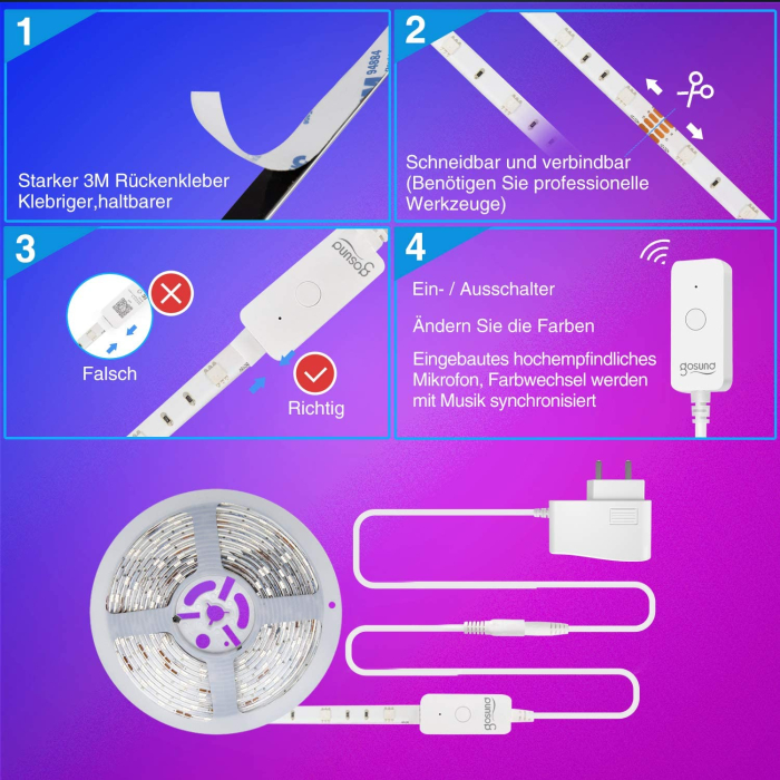 Banda LED Smart Gosund -C WiFi, 5 metri, Sincronizare muzica, Alexa, Google Asistant [6]