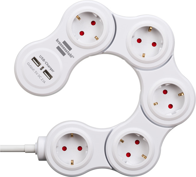 Prelungitor reglabil Brennenstuhl 5 prize si 2 USB-uri, 1,4m, Comutator de siguranta [8]