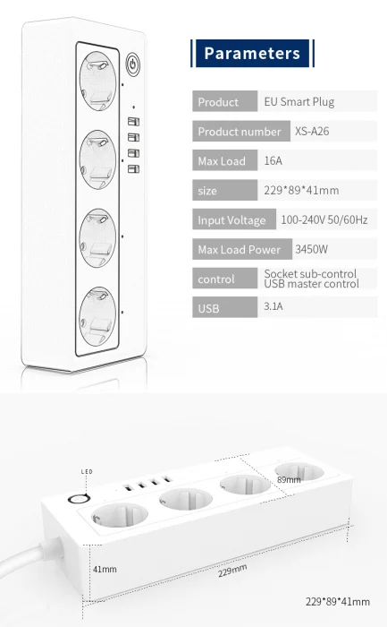 Prelungitor smart Rovo A26 cu 4 prize și 4 USB [9]