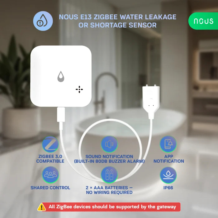 Senzor smart NOUS E13, Zigbee 3.0, detectie scurgeri si lipsa apa, alarma locala, notificari [2]