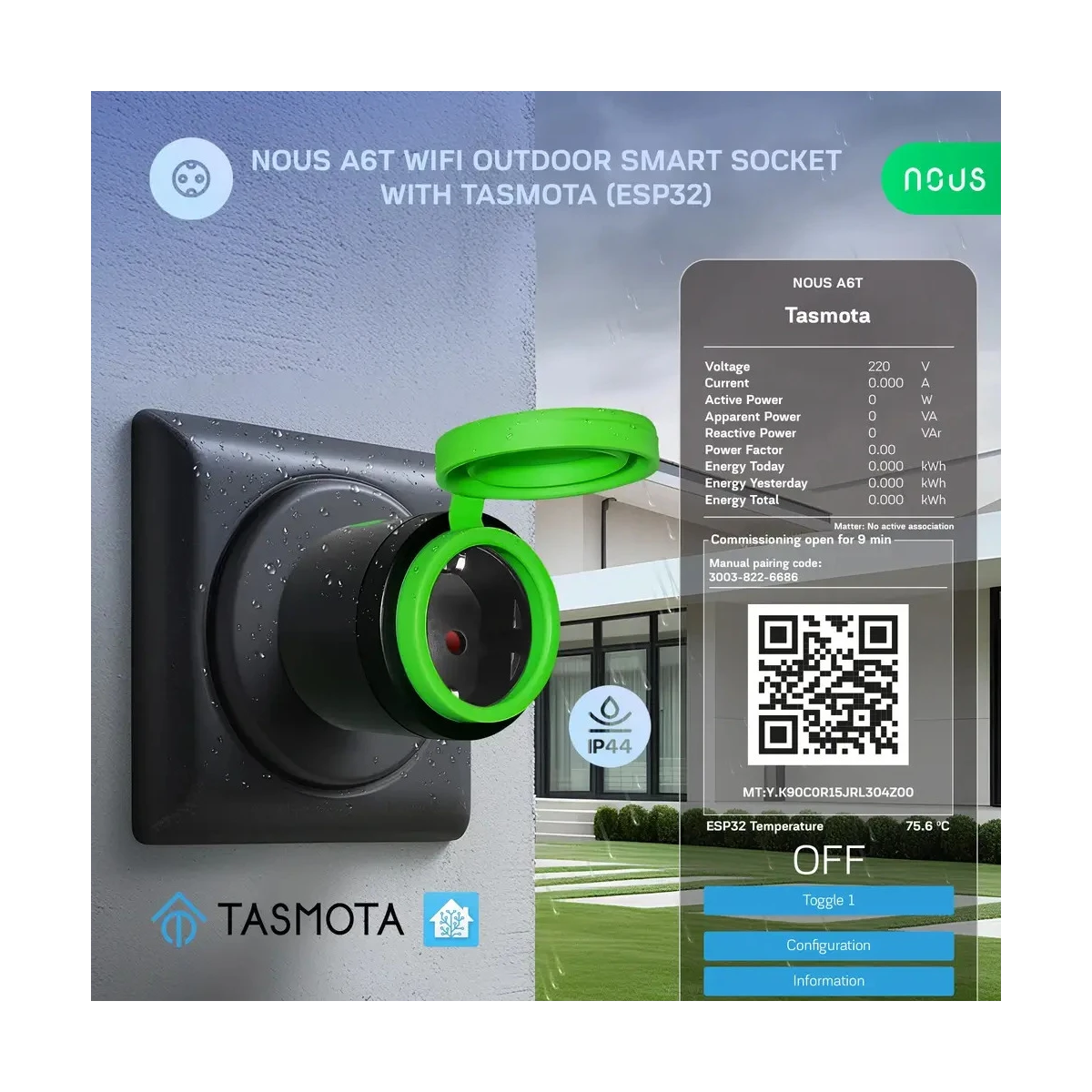 Set de două prize inteligente NOUS A6T pentru exterior cu Tasmota și IP44 [4]