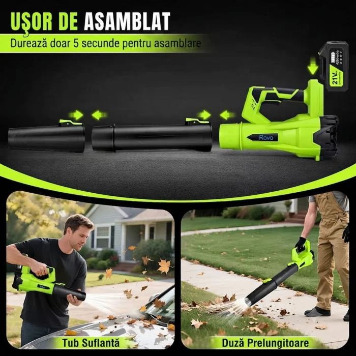Suflantă pentru frunze Rovo BF811 cu doi acumulatori și tub de suflare [6]