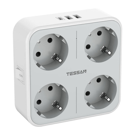 Adaptoare & accesorii - Adaptor priza Tessan , 4 prize, 2 X USB-A, 1X USB-C, 10A