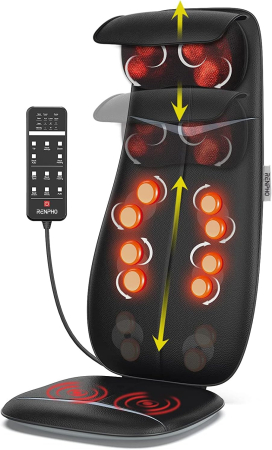 Îngrijire & Wellness - Aparat de masaj spatetip husa scaun, Renpho BM076, incalzire, reglare inaltime, pentru spate, umeri, gat, masaj Shiatsu 3D pentru tesuturi adanci