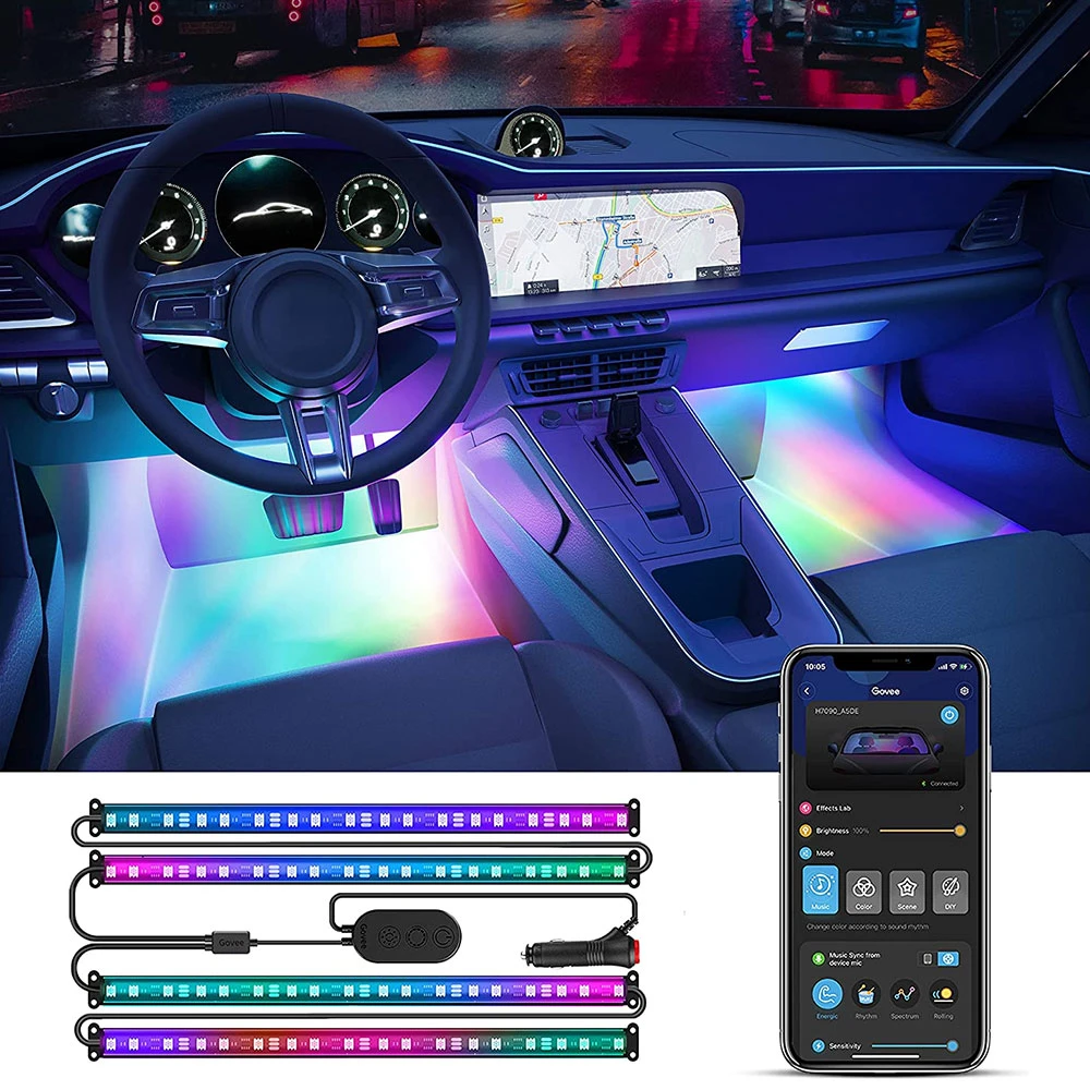 Casă Inteligentă - Banda LED Auto Govee RGBIC, Sincronizare Muzica, Control App, 30 de scene