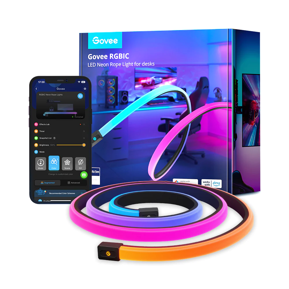 Iluminat inteligent - Banda LED Neon Rope Lights Govee RGBIC, Sincronizare Muzica, Wi-Fi+Bluetooth, 3m