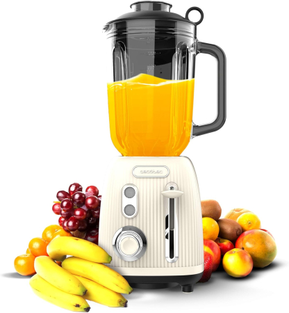 Aparate de bucătărie - Blender Cecotec Power Black Titanium RetroBeige, 1200W, Bol sticla 1.5L