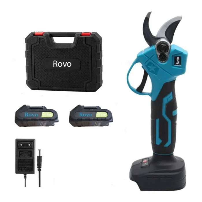 Exterior & Gradina - Foarfecă electrică pentru grădină Rovo RV-FE, motor brushless, 2 acumulatori 2000mAh, 800W, valiză de transport