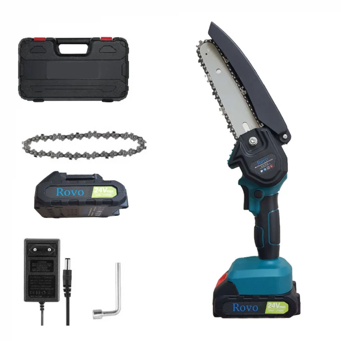 Bricolaj & Unelte - Mini Fierastrau Electric cu Lant Rovo RV-MF, 6 inch, 24V, 2 Acumulatori inclusi