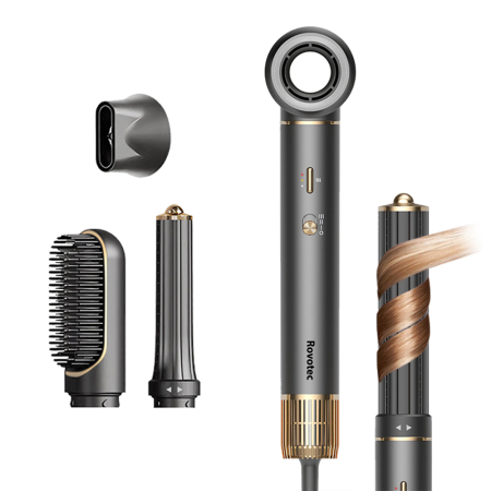 Îngrijire & Wellness - Ondulator Multistyler Rovotec , 5 in 1, Tehnologie Coanda, Uscator Profesional, 1300 W, 3 Trepte de viteza, 4 Trepte de temperatura