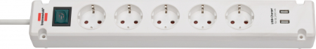 Prelungitoare - Prelungitor Brennenstuhl Bremounta 5 prize, 2 USB-uri, 3m, Buton On Off, prindere in suruburi Alb