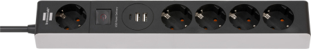 Prelungitoare - Prelungitor Brennenstuhl Premium-line 5 prize, 2 USB, 1 USB-C, 2.4A, 1,5m Buton On Off, Incarcare rapida