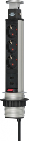 Casa & Confort - Priză retractabilă Brennenstuhl Tower Power cu 3 prize și 2 USB-A pentru blat