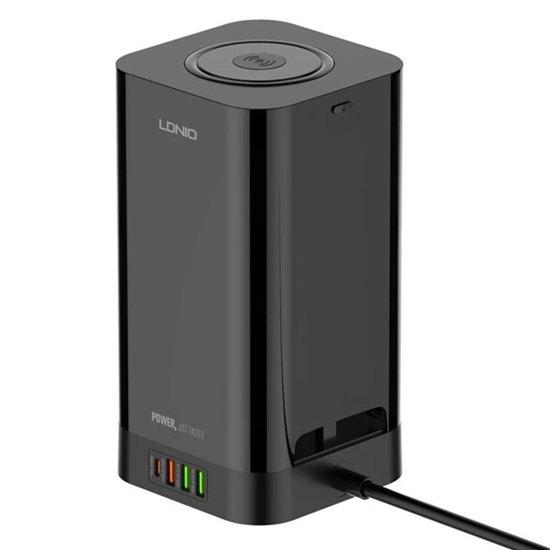 Casă Inteligentă - Prelungitor Tip Turn LDNIO , Incarcator wireless, 3 prize, 3 X USB-A, 1 X USB-C, Incarcare rapida QC 3.0, 32W, 2m