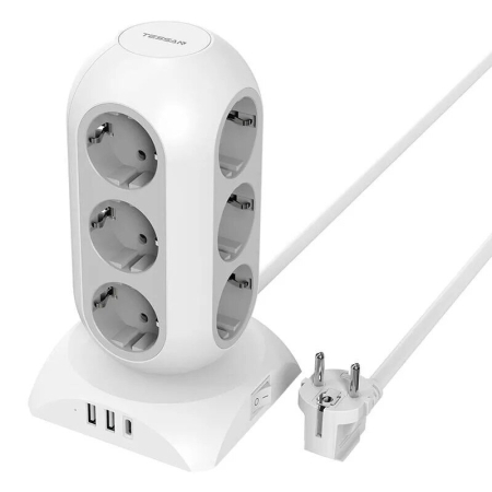 Prelungitoare - Prelungitor turn TESSAN TPS02-DE-C cu 12 prize și USB-C 25 W