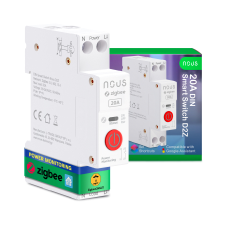 Casă Inteligentă - Releu inteligent Nous D2Z, 20 A, Zigbee, montare pe șină DIN