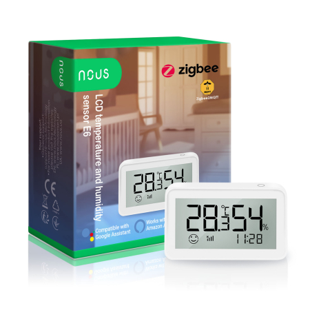 Senzori inteligenți - Senzor Smart de Temperatura si Umiditate Nous cu afisaj E6, LCD, ZigBee