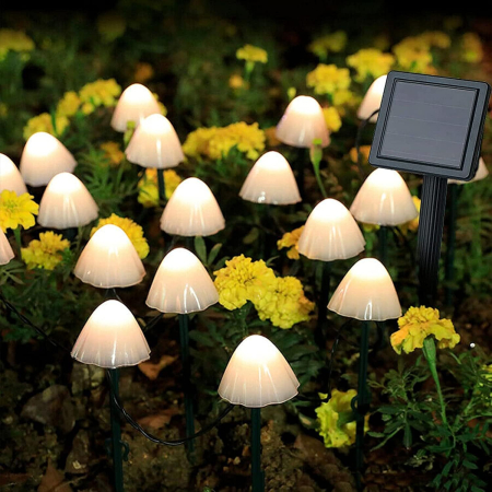 Lămpi solare - Set 30 lampi solare LED Rovo , ciupercute, lumina alb cald, 6.5m, 8 moduri