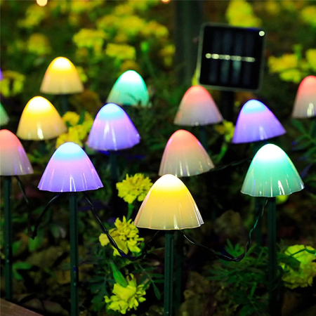 Lămpi solare - Set 30 lampi solare LED Rovo , ciupercute, lumina multicolora, 6.5m, 8 moduri