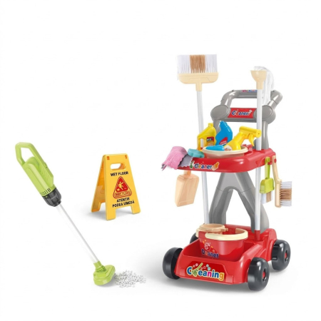 Familie & Timp Liber - Set De Joaca Curatenie Rovo , Aspirator Electric, Carucior cu Roti, 24 piese
