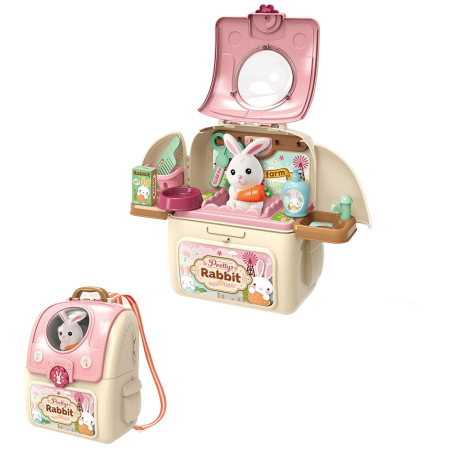 Familie & Timp Liber - Set ghiozdan jucarie 2 in 1 Rovo 968, Iepuras, Accesorii incluse
