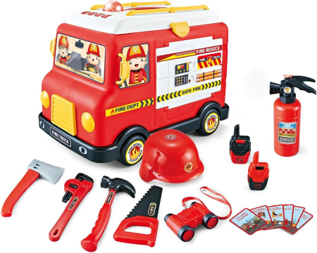 Familie & Timp Liber - Set Masina de Pompieri Rovo , Stingator cu aburi, Sunete, Becuri, Masina electrica, accesorii incluse