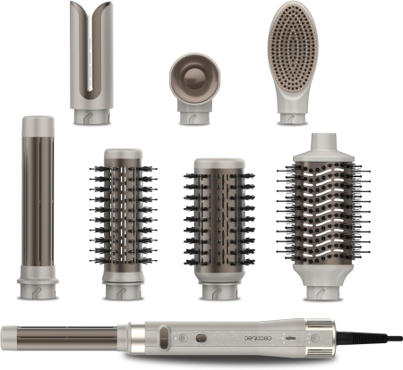 Îngrijire & Wellness - Set Perie rotativa cu 8 capete Cecotec CeramicCare 8in1 AirGlam Gyro, Multistyler, Ondulator, 1500W, Perie pentru indreptat parul, Perie electrica, Indreptat parul, Uscator