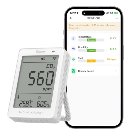 Casă Inteligentă - Sonoff AirGuard CO2 WiFi LCD Aparat de masurare a calitatii aerului