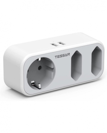 Prize & adaptoare - Triplu stecher cu USB Tessan , 16A, 2xUSB 2.4A