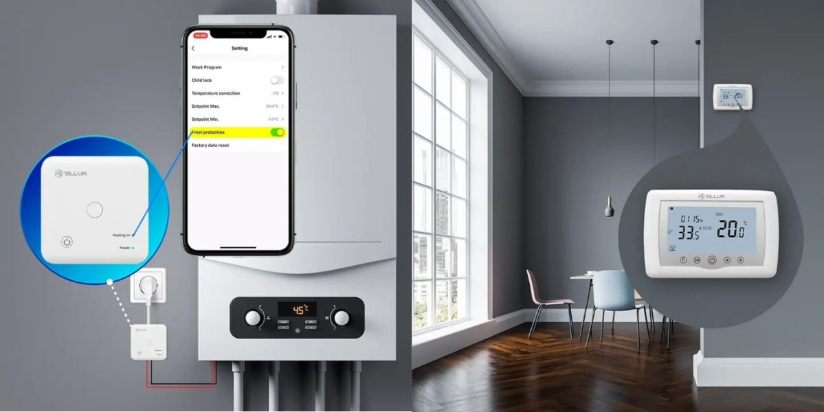 Termostat Smart Tellur WiFi, pentru centrala cu Gaz, Universal, Aplicatie