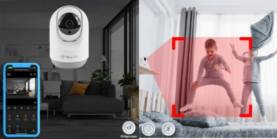 Camera exterior WiFi Tellur Smart, 3MP, Ultra HD, Autotracking, PTZ, Alb