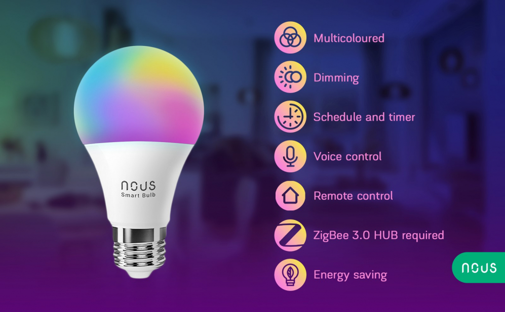 Bec LED RGB Smart NOUS P3Z ZigBee, E27, Control din aplicatie