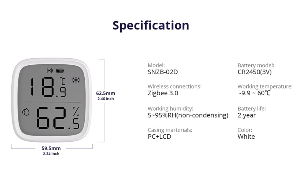 Senzor de temperatură și umiditate SONOFF SNZB-02D Zigbee 3.0