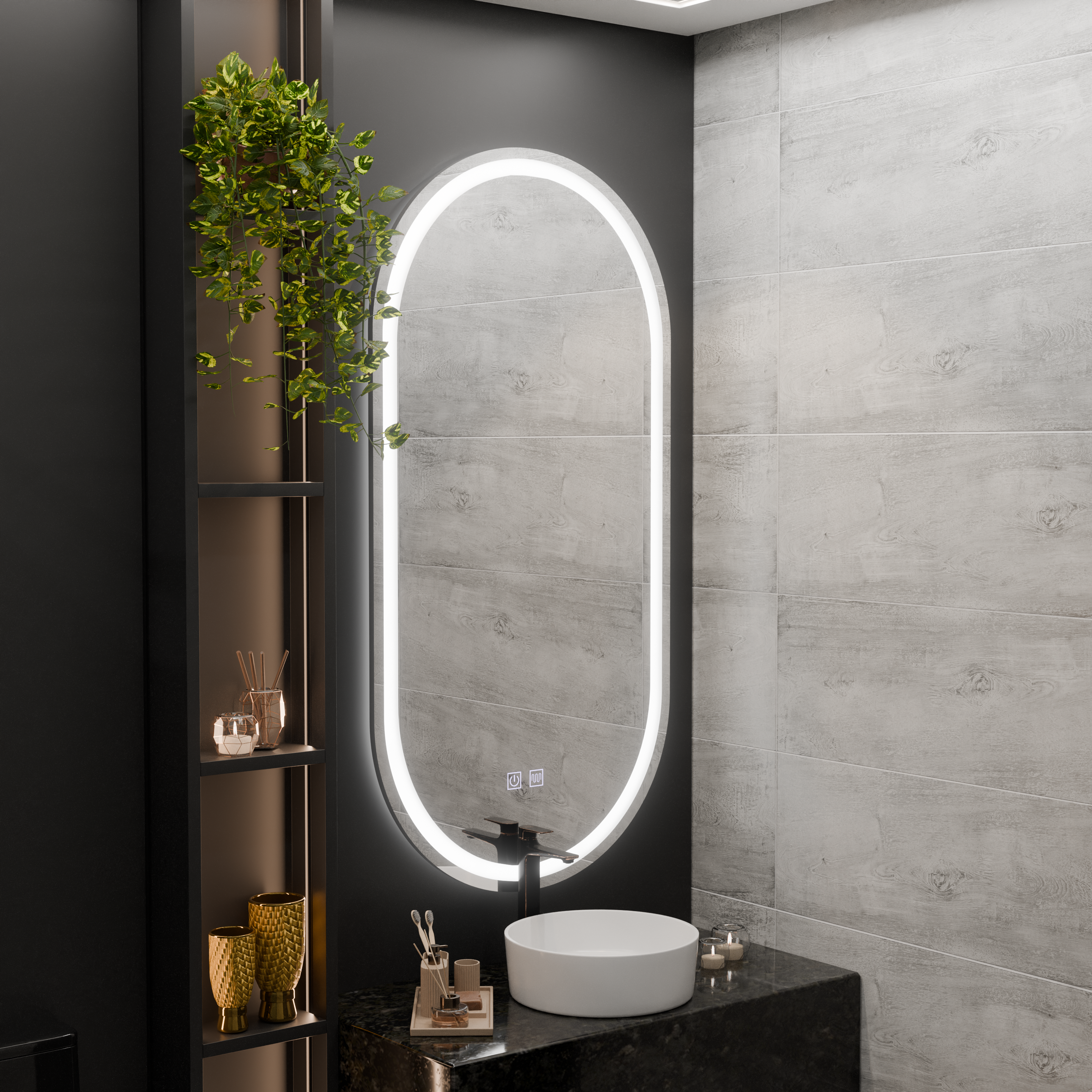 Oglinzi LED - Oglinda LED Ovala, 50x100cm, Velara Touch, Sistem Dezaburire, Dimabila