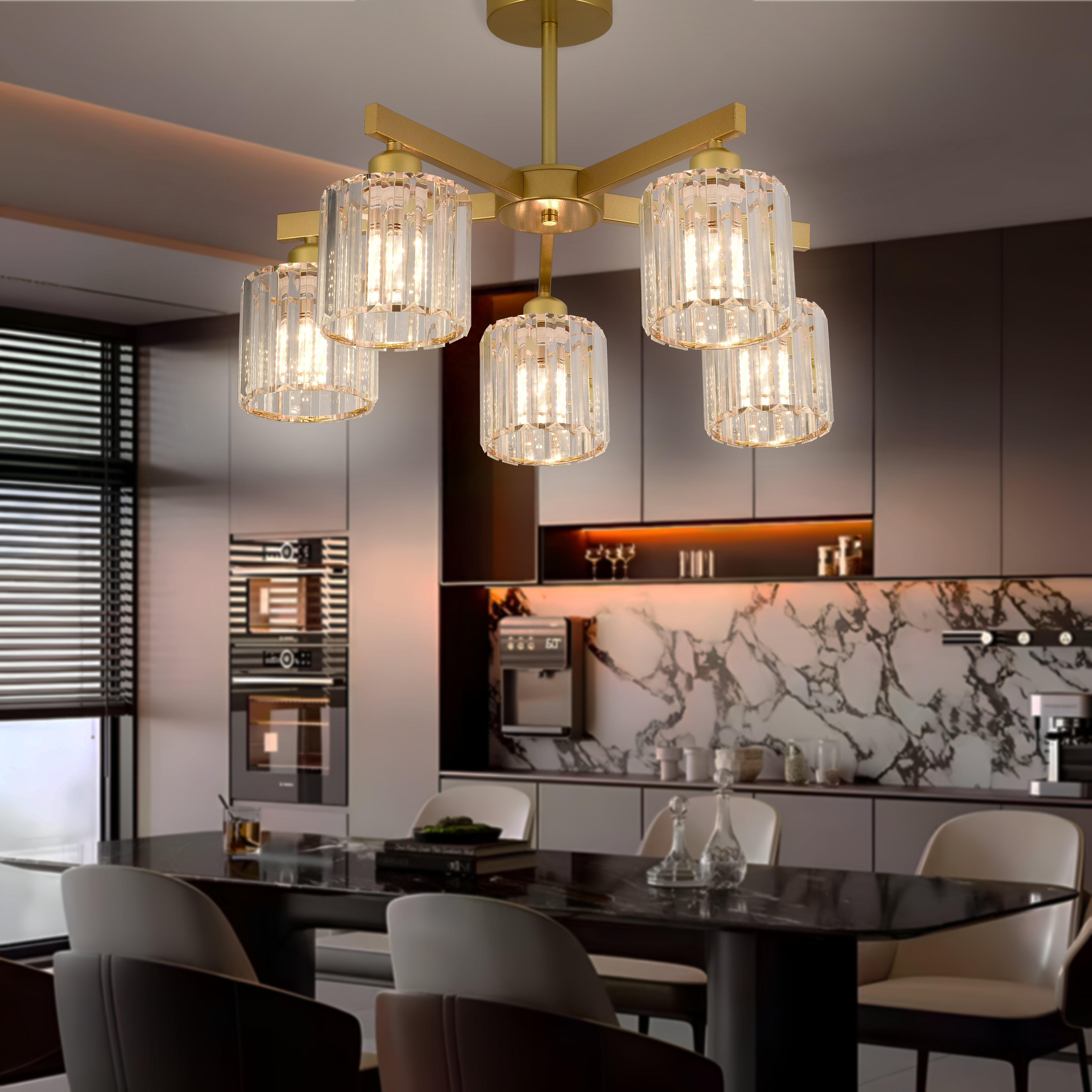 Produse Alessandro - Lustra Clasica Moderna LC110/5GD cu Cristal, 5xE27, Auriu, Metal si Cristal