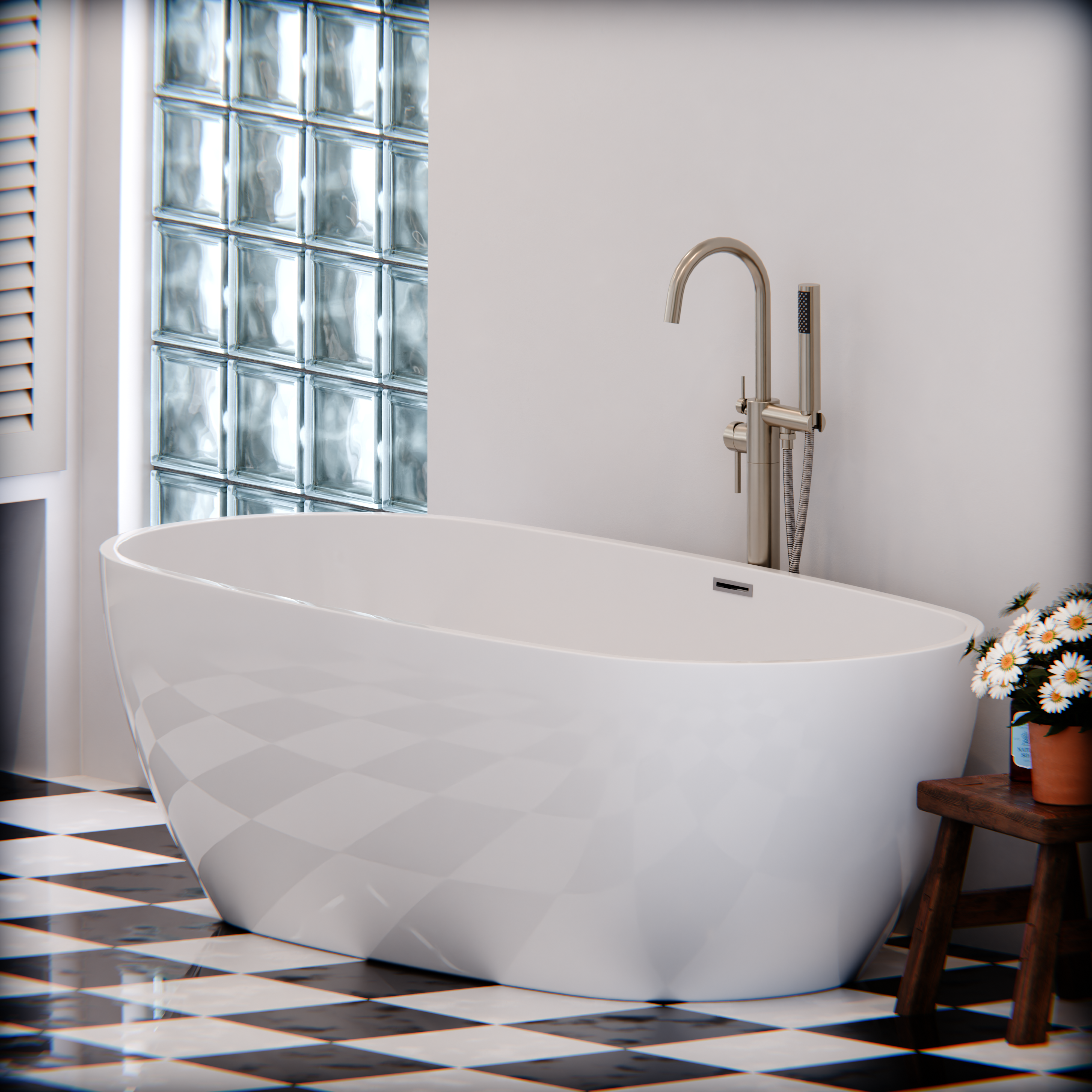 Obiecte sanitare - Cada Freestanding, Semi-ovala, Acril, Alba, 150×72×60 Cm