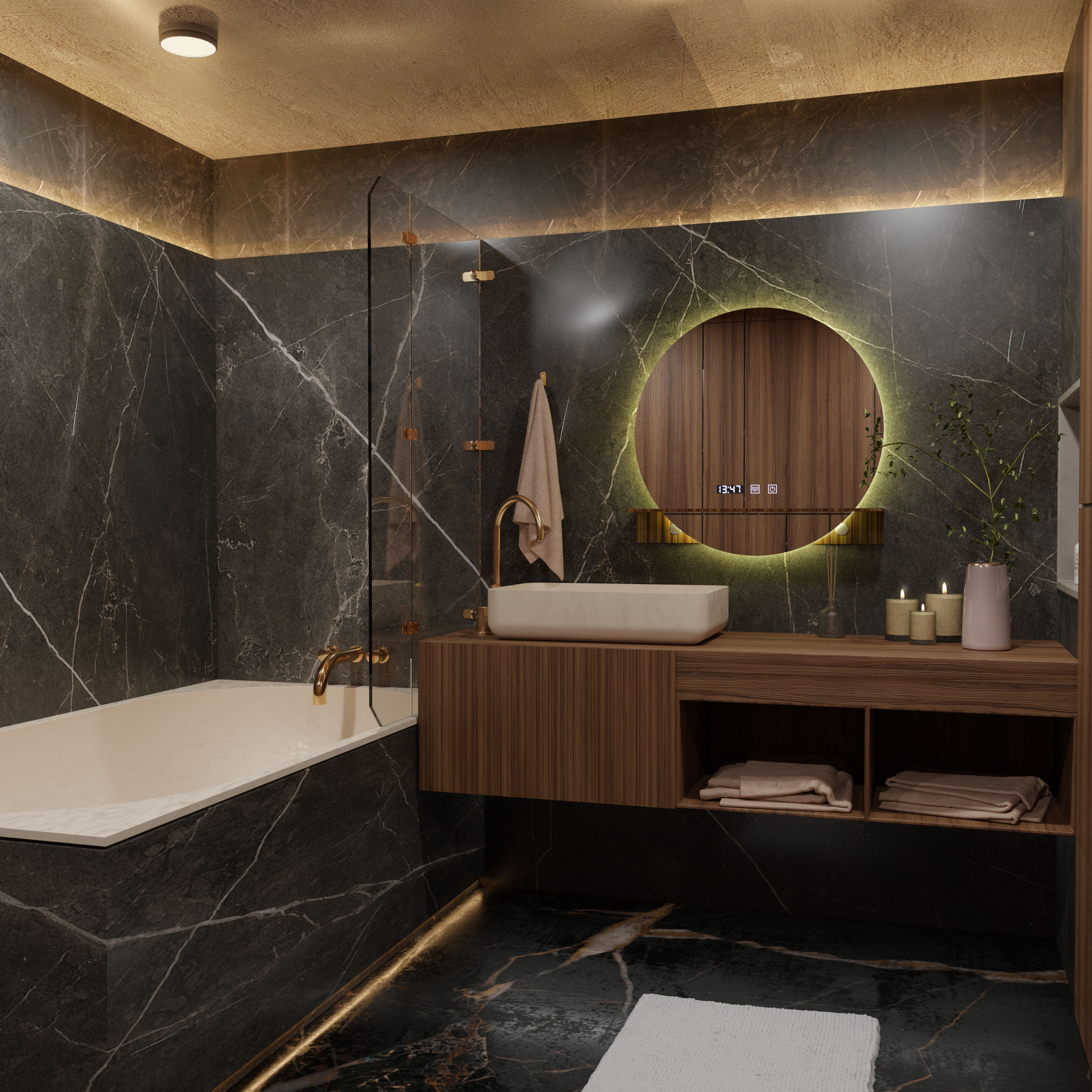 Oglinda LED Touch Alfred Sistem Dezaburire, Ceas si Temperatura 60x60 cm Cu Suport Integrat [3]