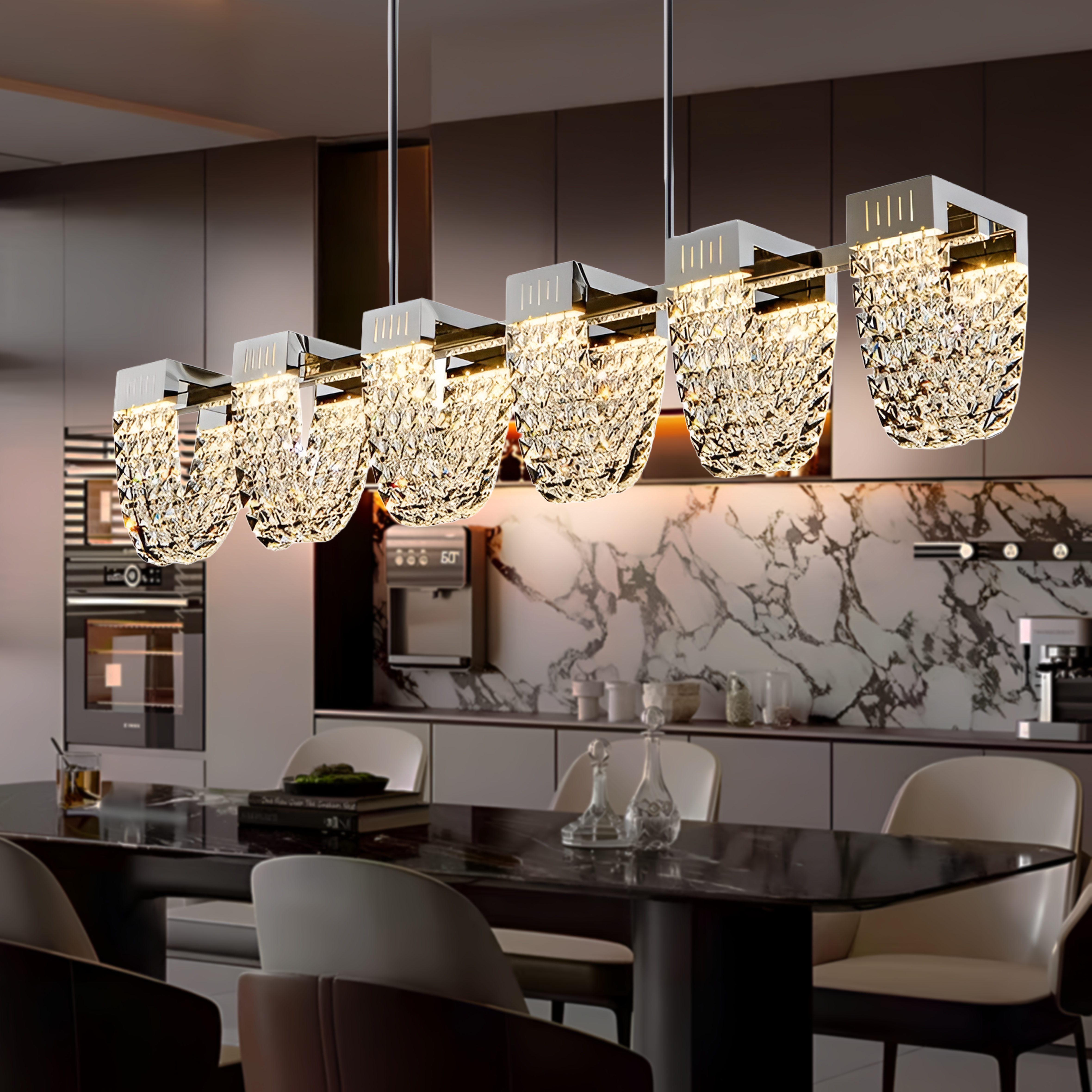 Lustra LED Suspendata, CC370/1200CH, Cristal si Metal, 15W, Lumina Rece/Calda/Neutra 3000K/4000K/6000K, Iluminat Luxos [3]