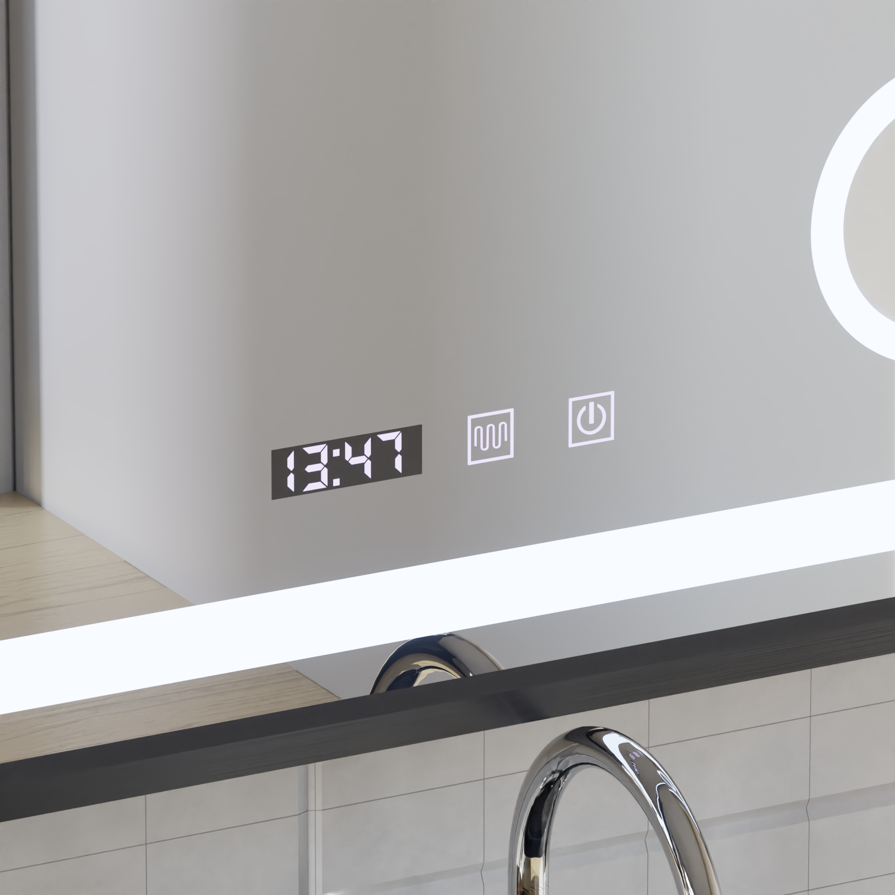 Oglinda LED Touch Bernd Sistem Dezaburire, Ceas si Temperatura 80x60 cm Rama Negru Brushed Lupa Cosmetica [1]