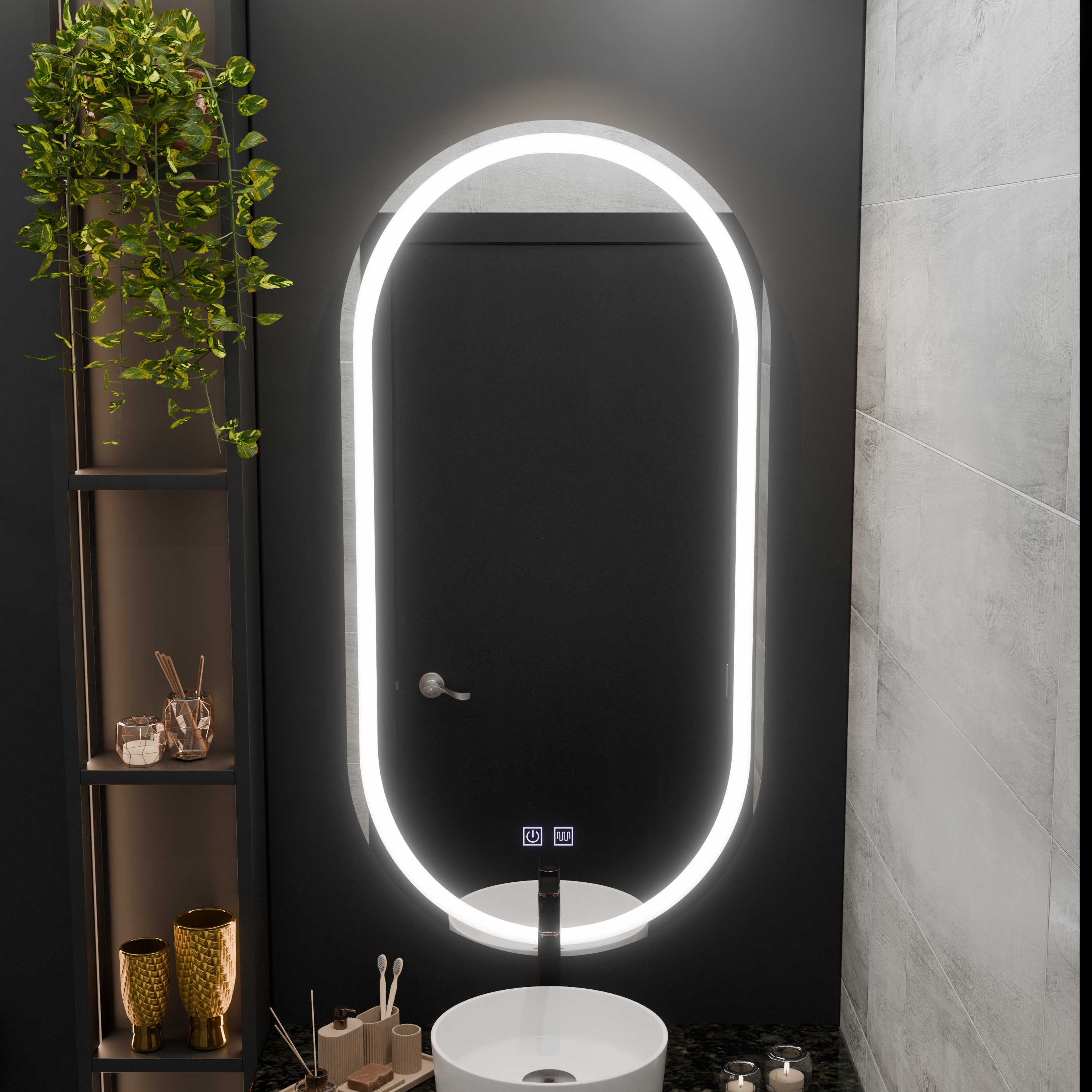 Oglinda LED Ovala, 50x100cm, Velara Touch, Sistem Dezaburire, Dimabila [3]