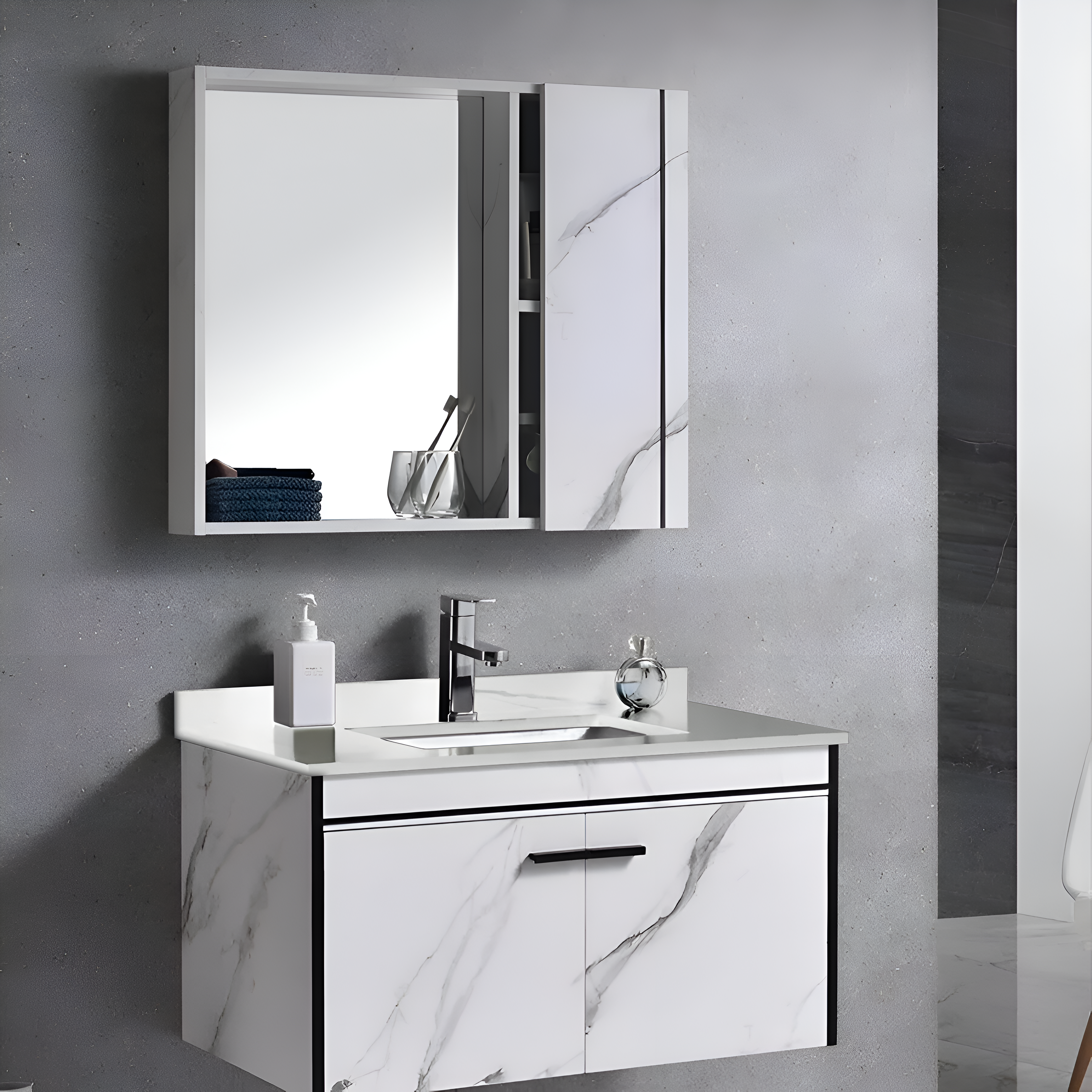 Set Mobilier pentru Baie CORFU, 60x48cm, 2 Piese, Negru si Alb [1]