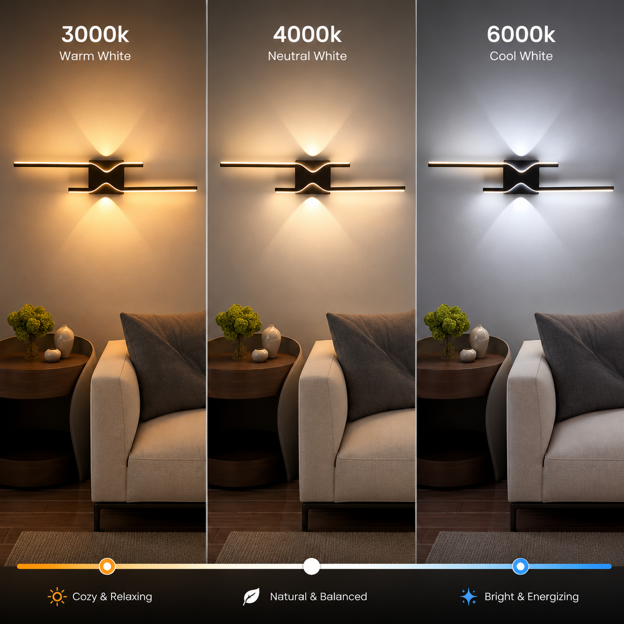 Aplica LED Decorativa FENG, 19W, 60cm, Lumina Calda / Neutra/ Rece, Negru, Metal si Acril [3]