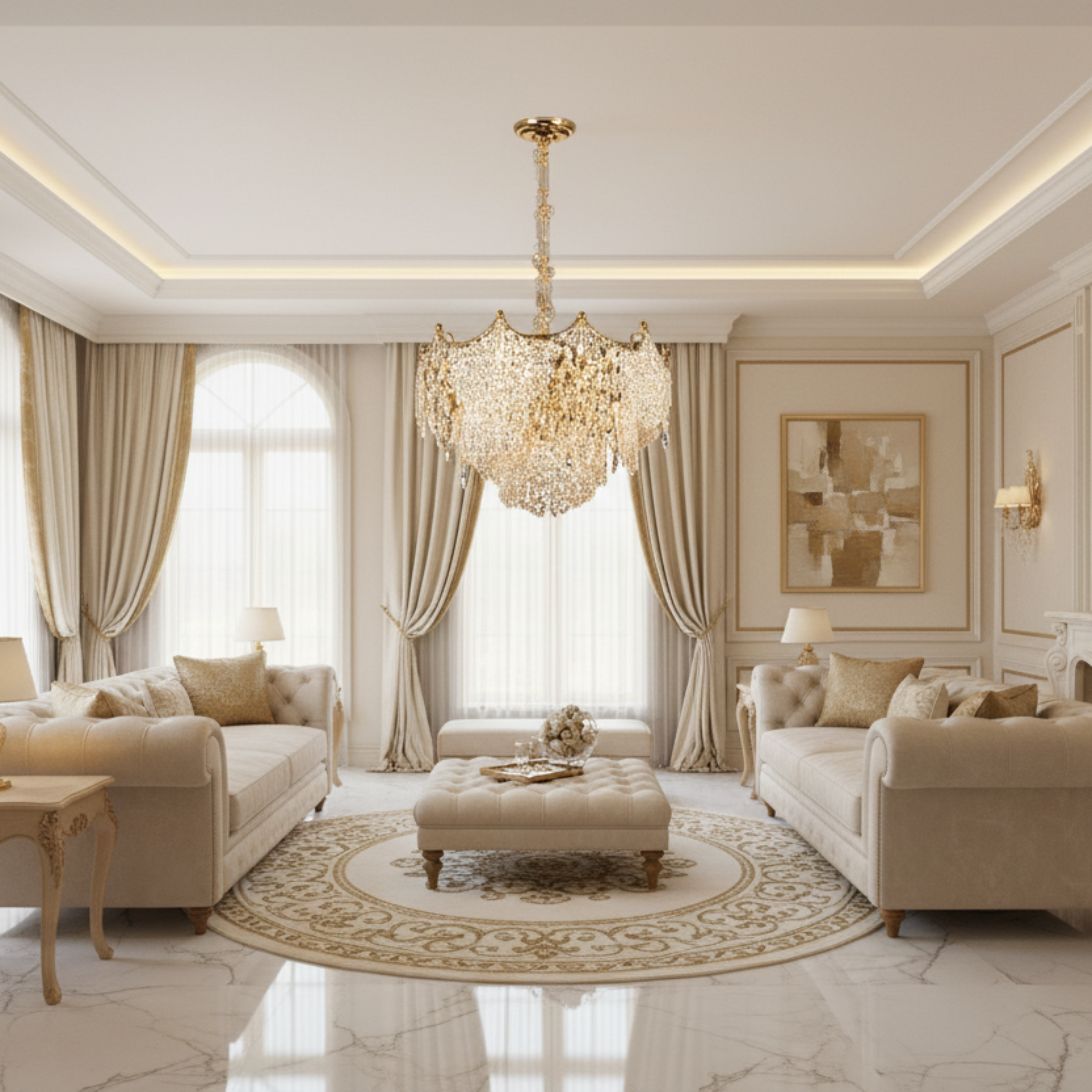 Candelabru Cristal LUXE Eleganza 9xE14, Diametru 50cm, Inaltime 33cm, Auriu Lucios, Inaltime Reglabila, Design Elegant [1]