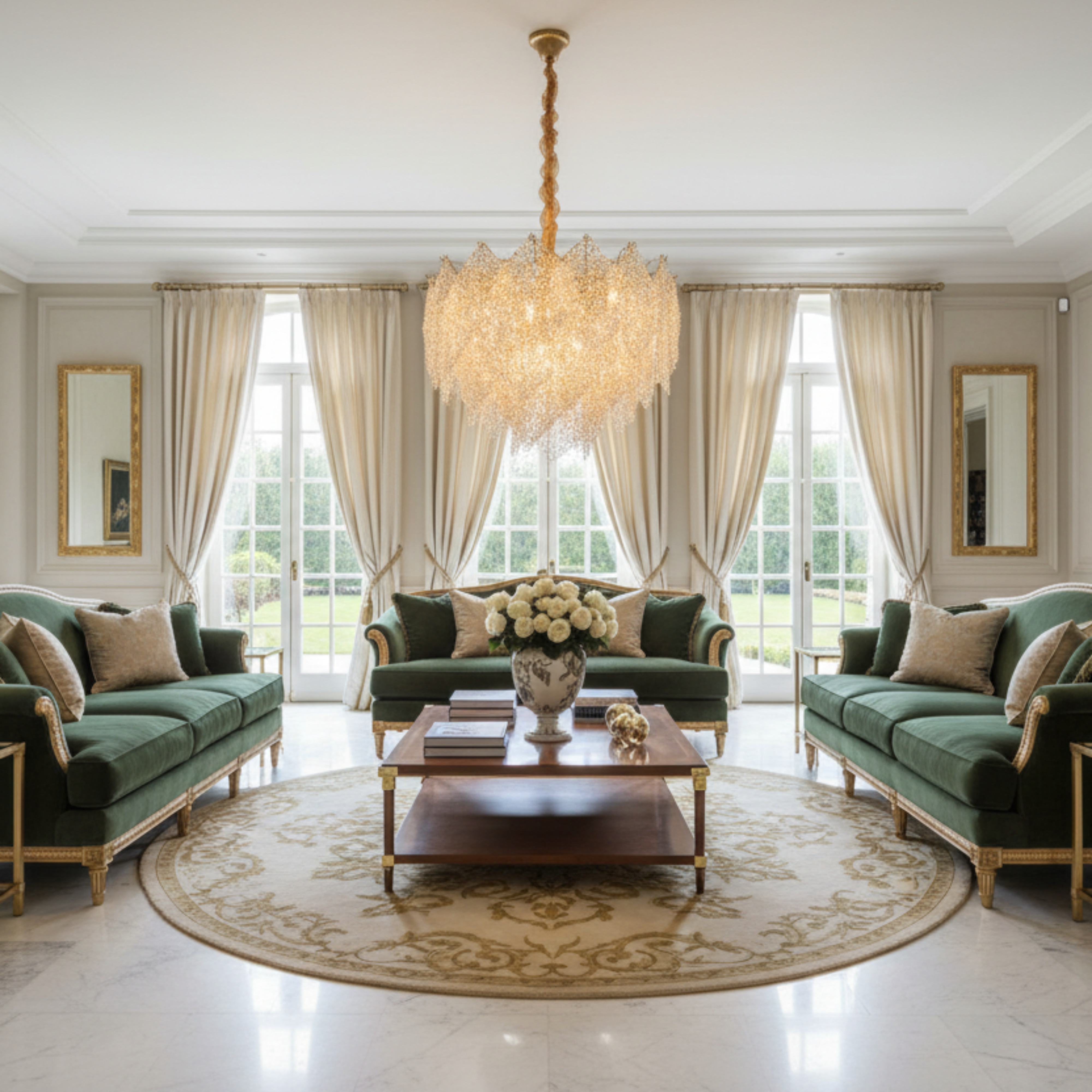 Candelabru Cristal LACE Magno 11xE14, Diametru 60cm, Inaltime 42cm, Auriu Lucios, Inaltime Reglabila, Design Elegant [1]