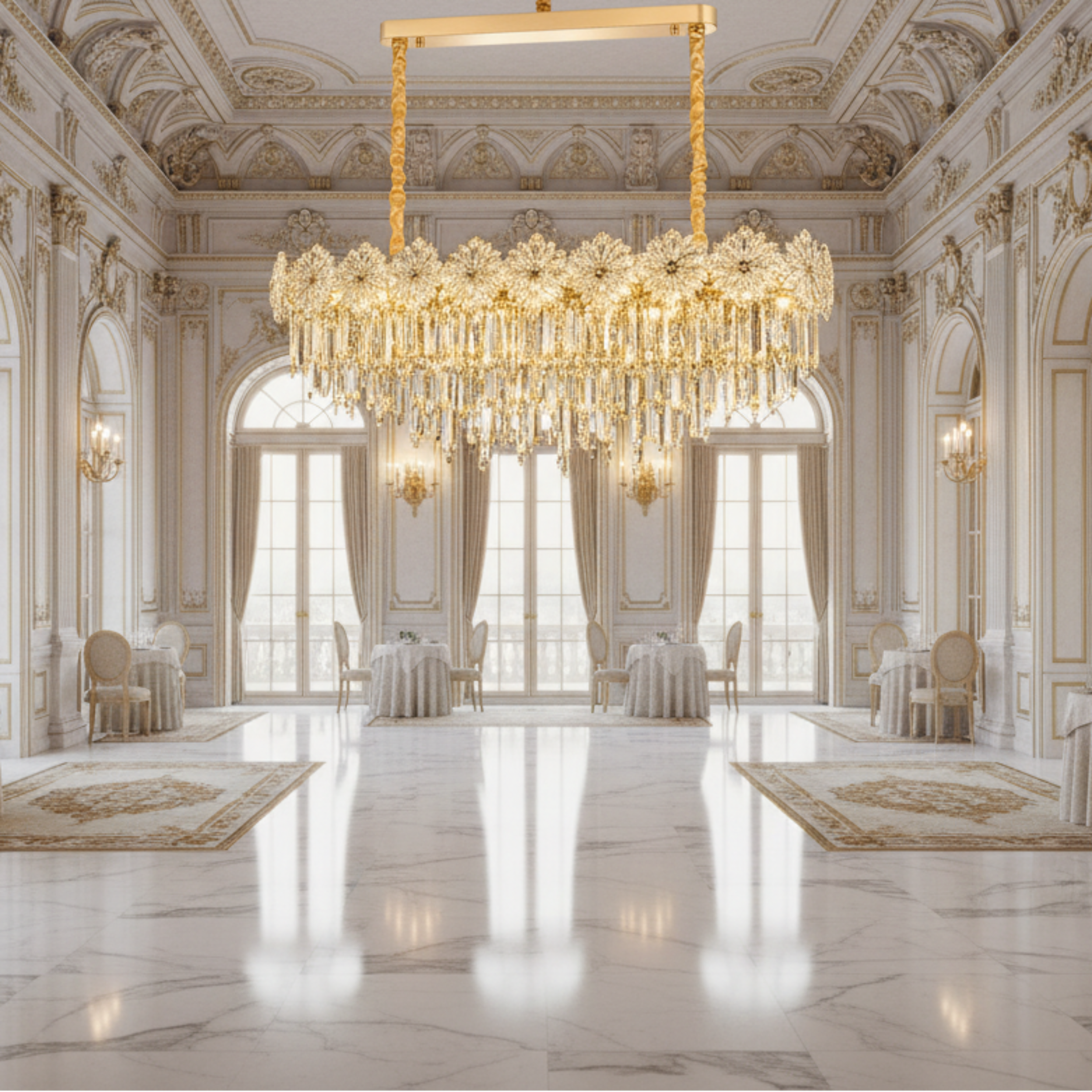 Candelabru Cristal FLEUR Supremo 14xE14, Dimensiune 100x35 cm, Inaltime 35 cm, Auriu Lucios, Inaltime Reglabila, Design Elegant [2]