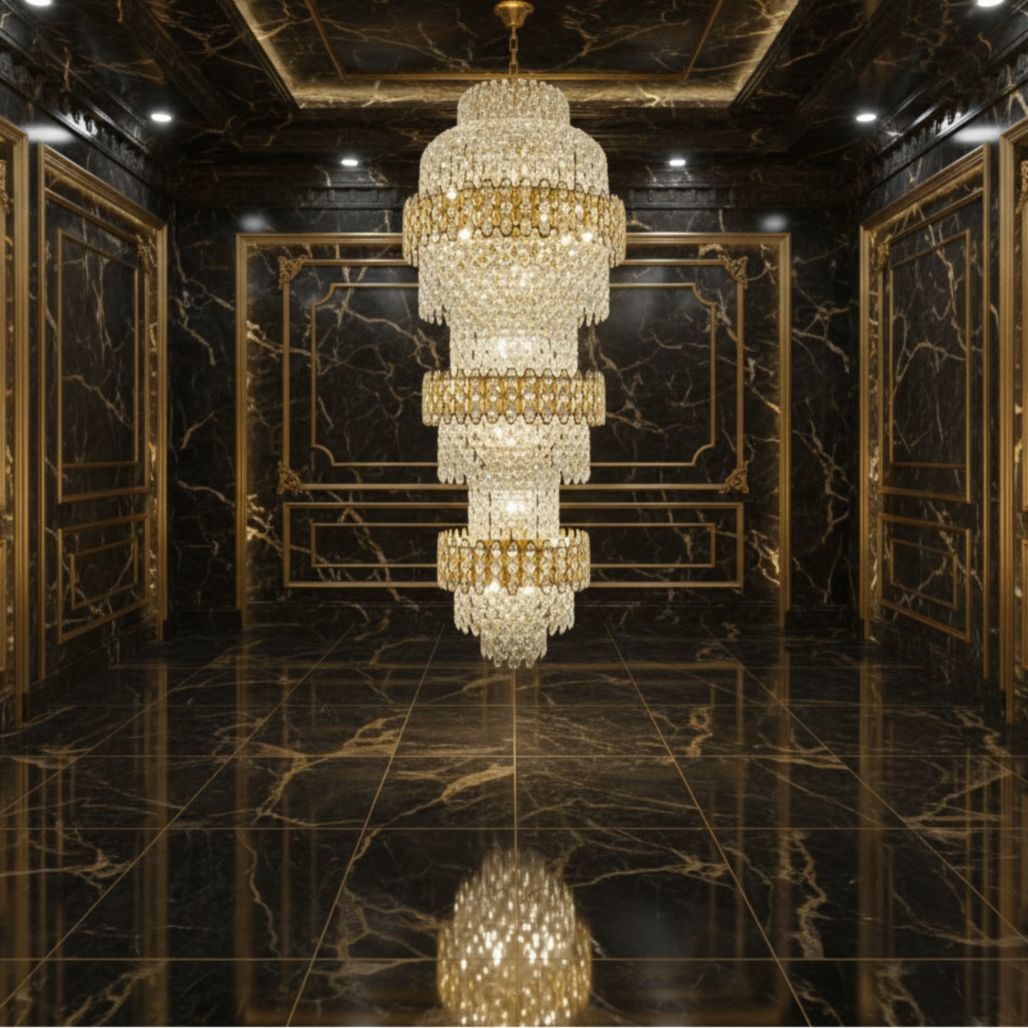 Candelabru Cristal TRIO Regalis 63xE14, Diametru 80cm, Inaltime 260cm, Auriu Lucios, Inaltime Reglabila, Design Elegant [3]