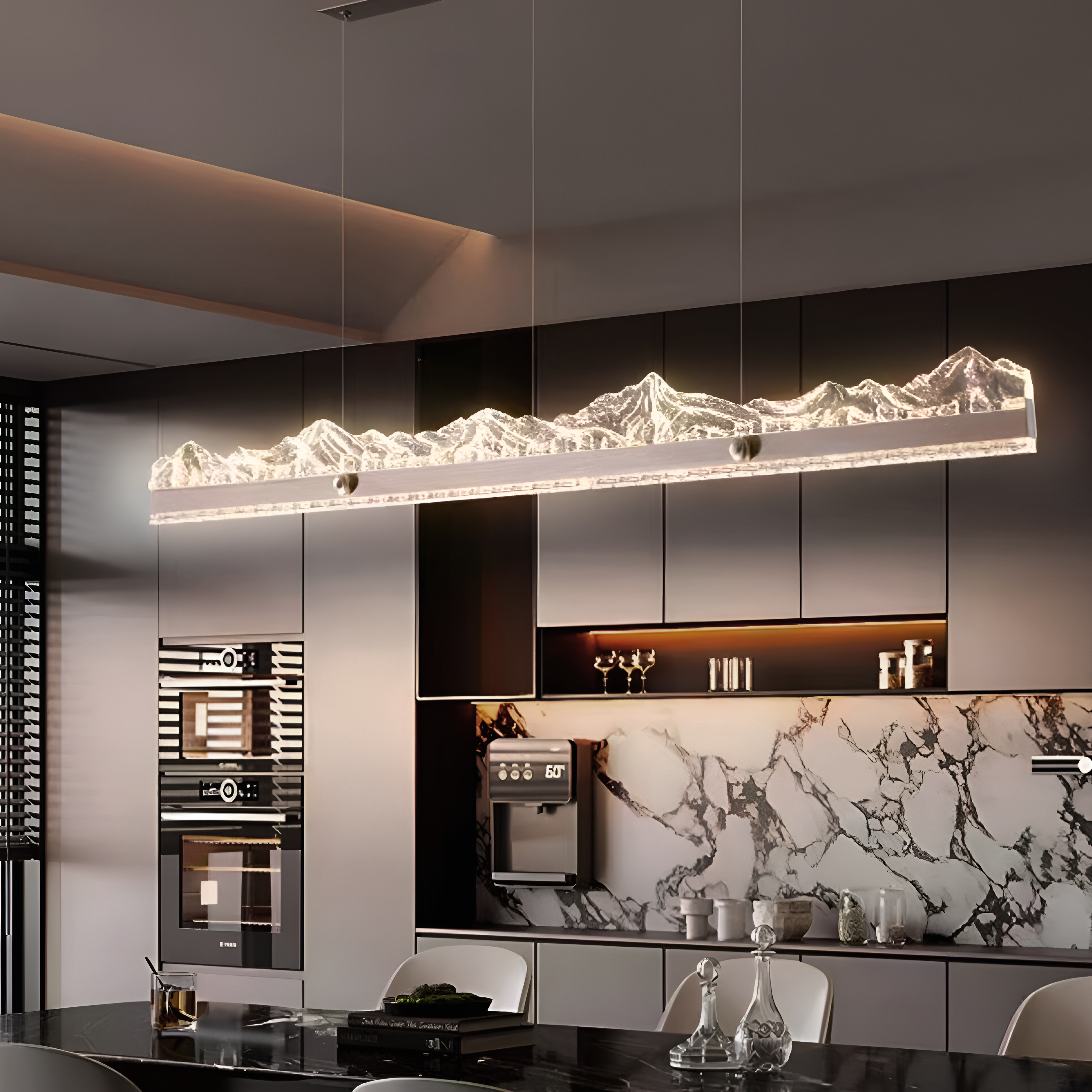 Lustre LED Moderne - Lustra LED suspendata cu Telecomanda MARISTELLA 90W, lumina Rece/Calda/Neutra 3000K/4000K/6000K, Dimabila, Inaltime Reglabila, Auriu, Metal si Cristal