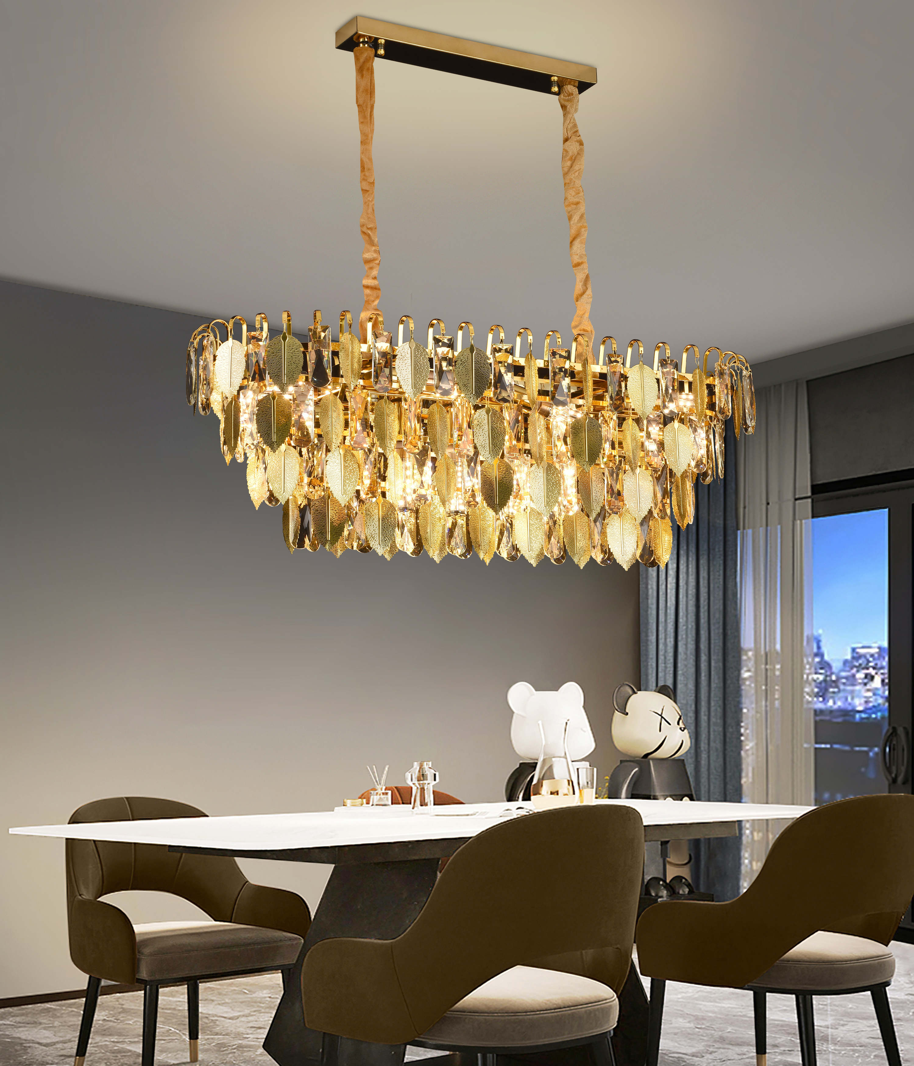 Candelabre LED Cristal Moderne - Candelabru Cristal VENARIA 12x E14, Diametru 80cm, Auriu Lucios, Inaltime Reglabil