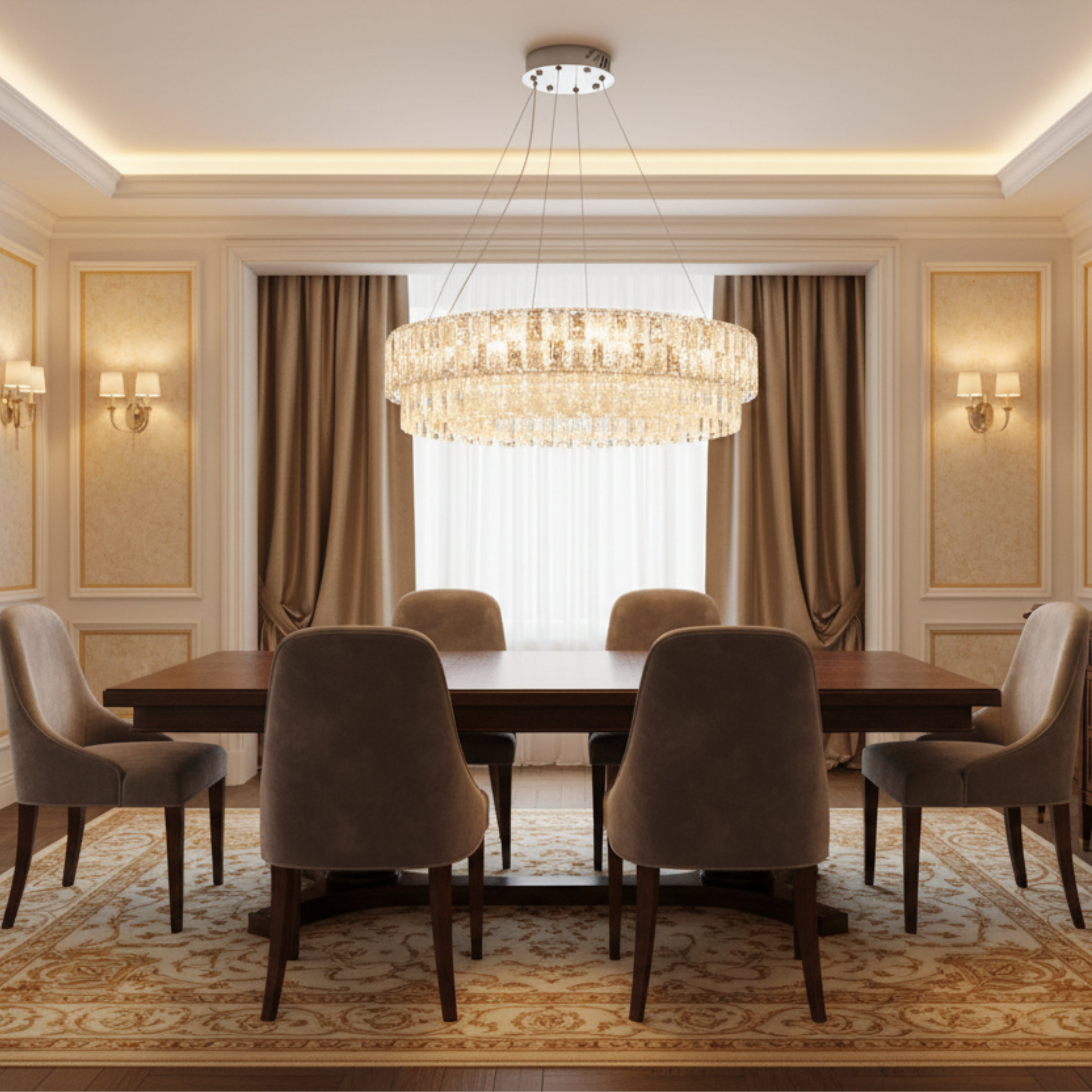 Candelabru Cristal ELYSIAN Magno 9xE14, D60 cm, Auriu, Inaltime Reglabila, Metal si Cristal [2]