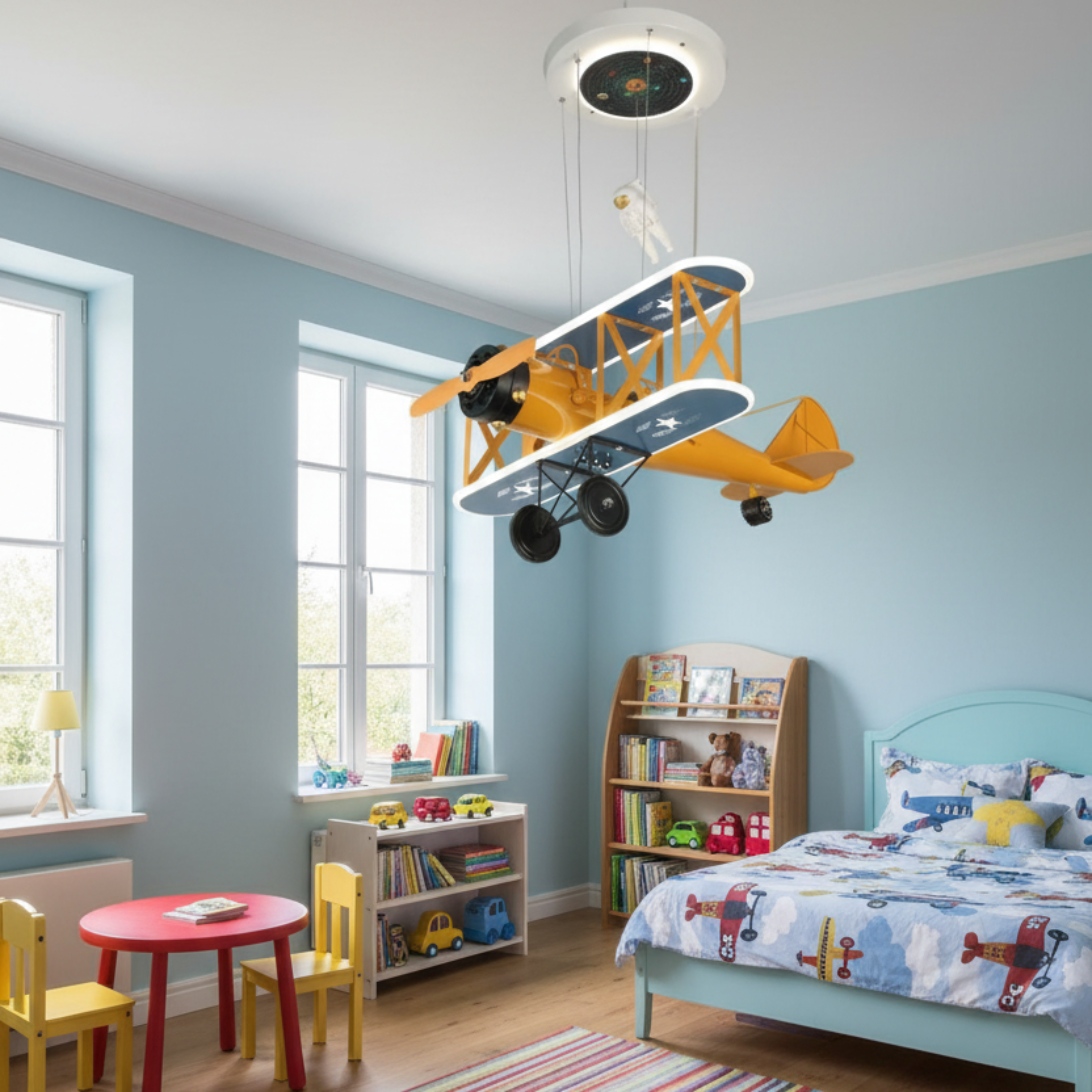 Lampi, Aplice si Corpuri de iluminat Smart - Lustra LED suspendata AVION 80W, lumina Rece/Calda/Neutra, Portocaliu Albastru